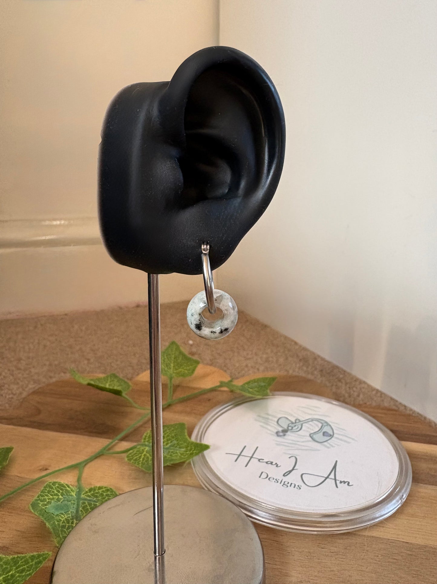 Kiwi Jasper Stainless Steel Hoop Earrings