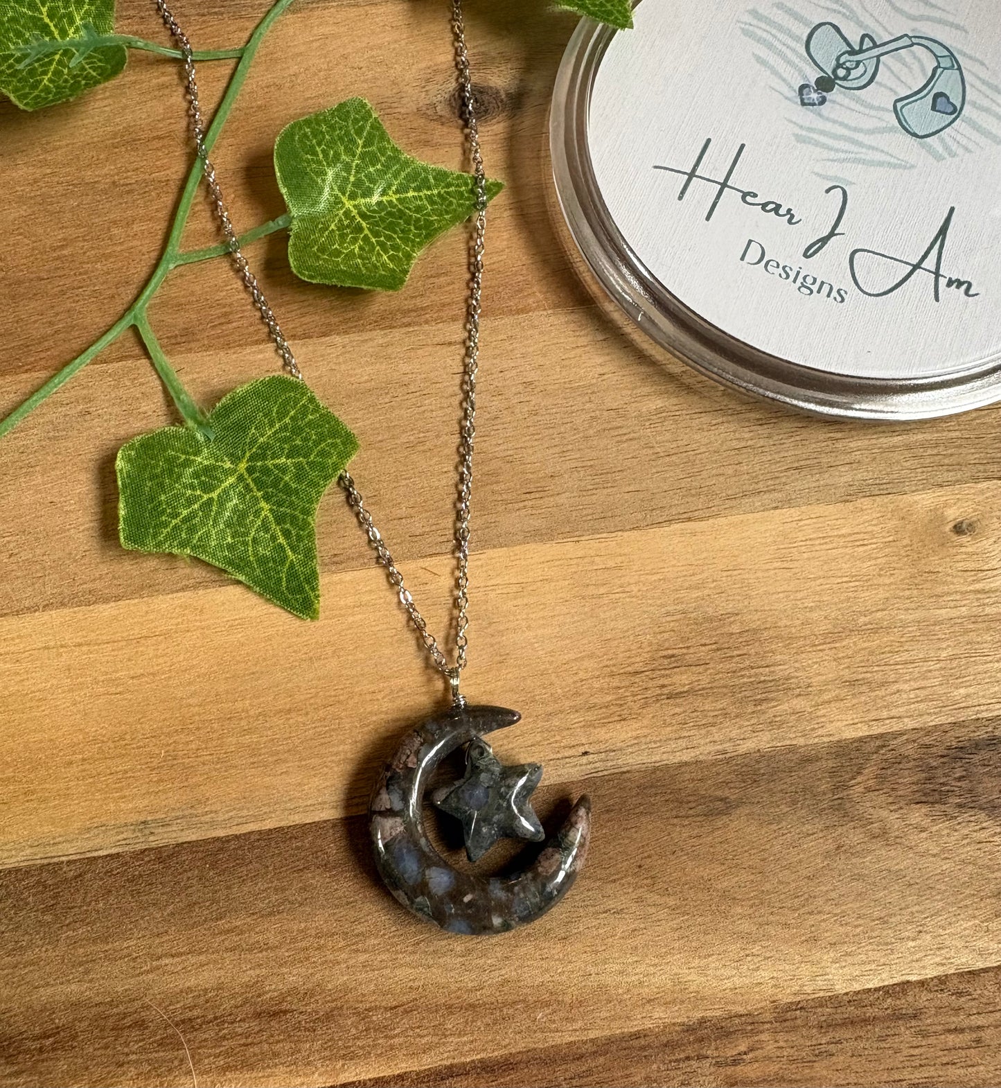Celestial Crystal Moon & Star Pendant - Various Materials Available
