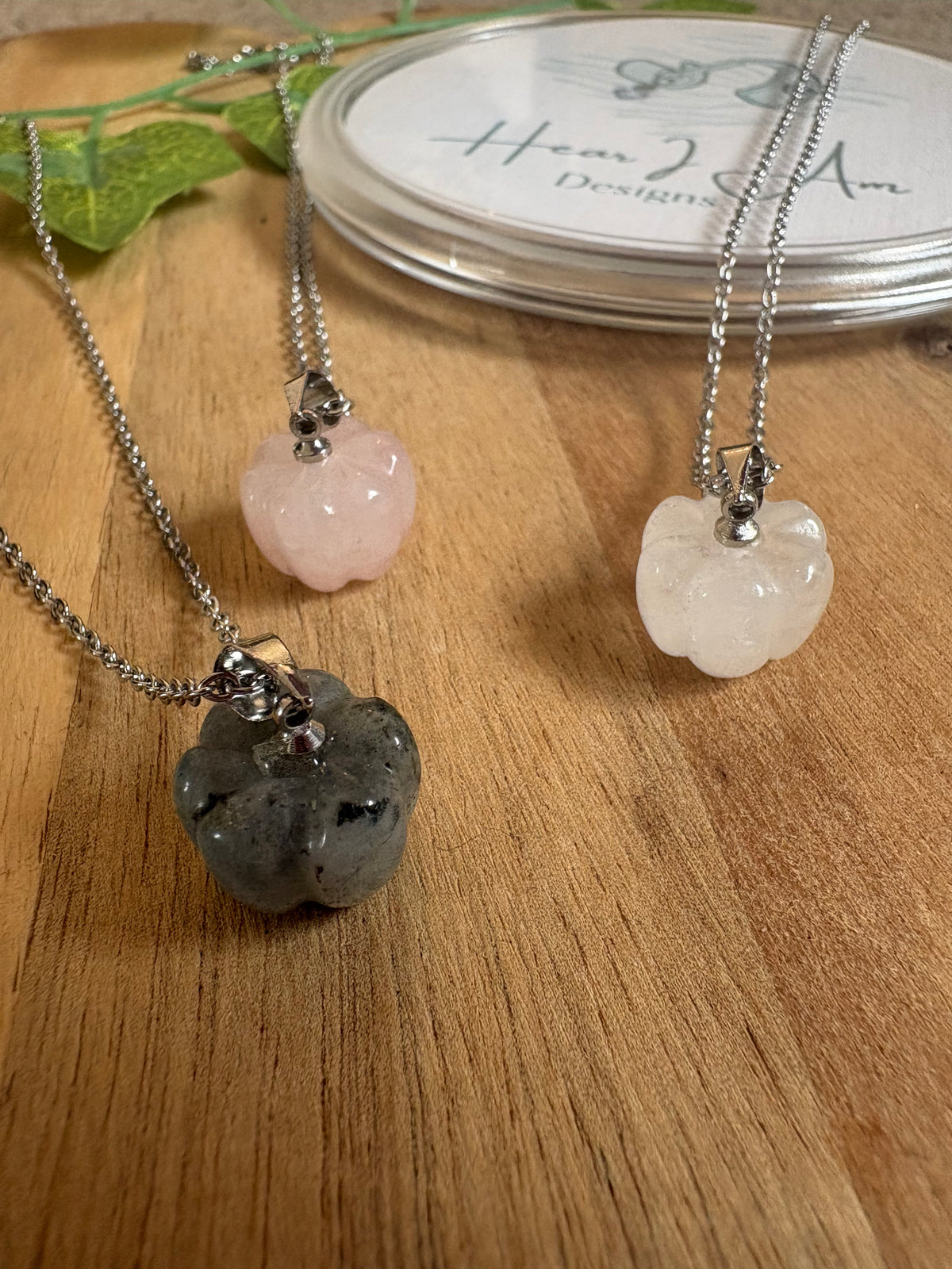 Crystal Pumpkin Pendant – Clear Quartz, Rose Quartz & Labradorite
