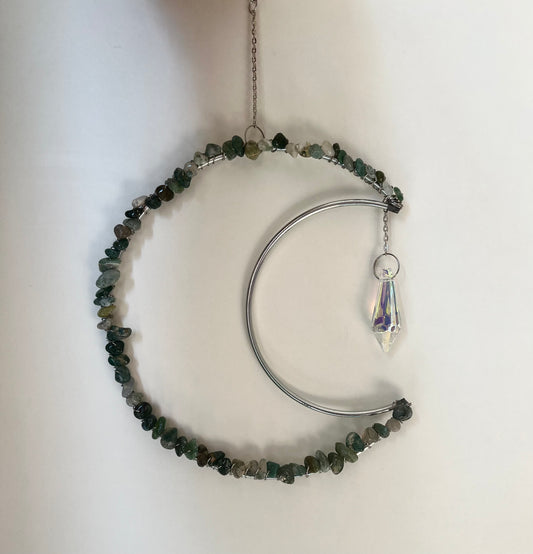 Large Moss Agate Moon Suncatcher