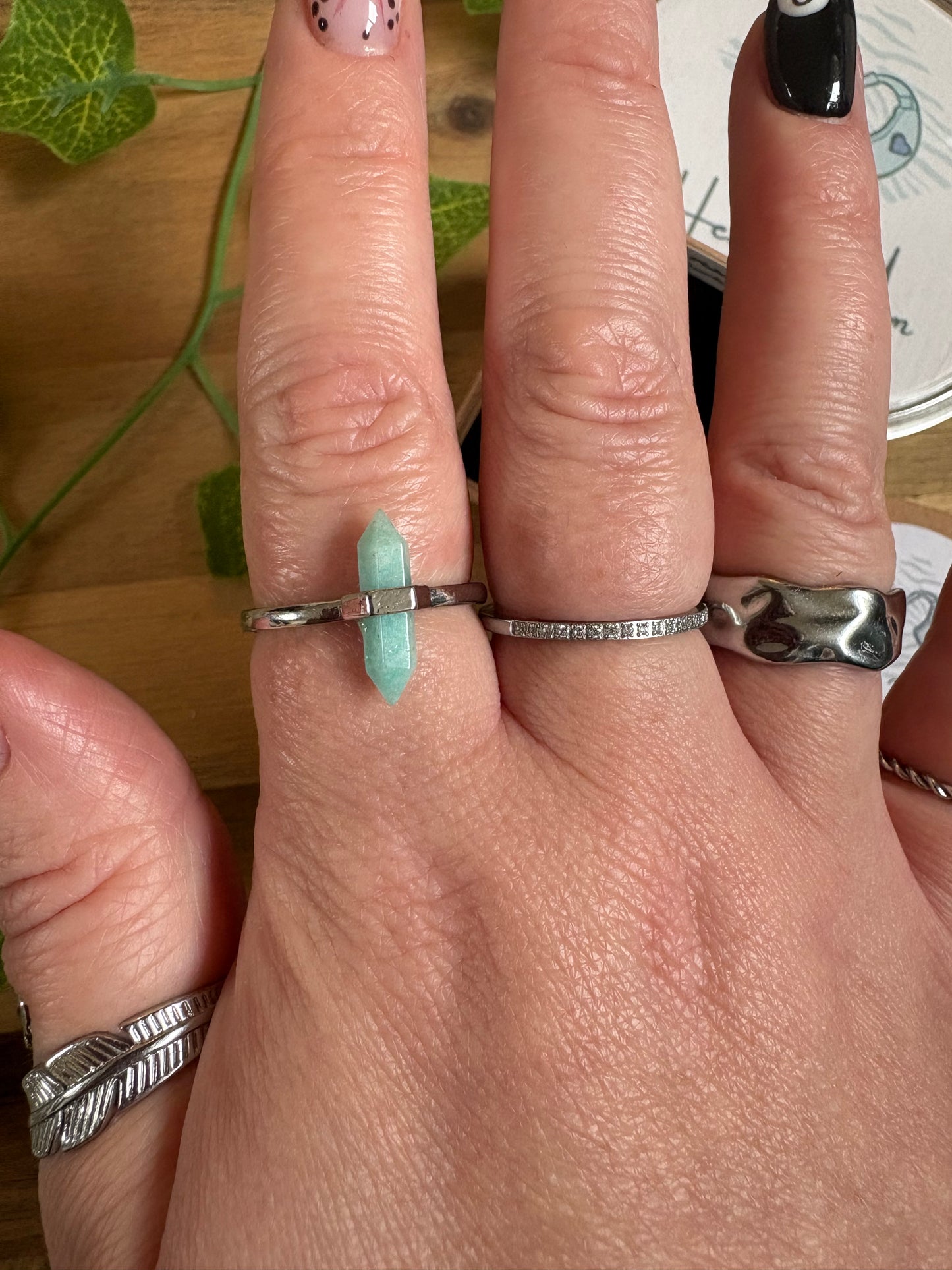 Silver-Plated Adjustable Gemstone DT Point Rings
