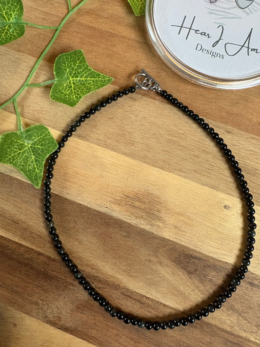 ✨ Easy-Fasten Black Obsidian Choker Necklace with Toggle Clasp