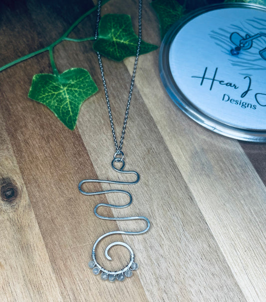 Handmade Stainless Steel Wire Pendant with Faceted Labradorite Beads– 18” Chain + 2” Extender