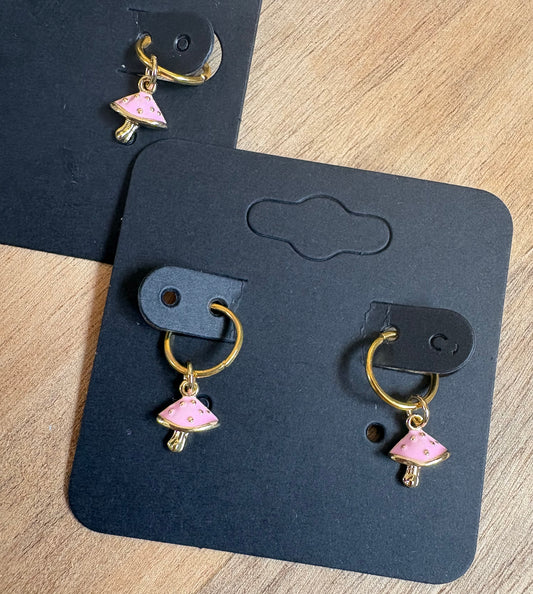Mini Pink Mushroom Hearing Aid Charms (Pair)