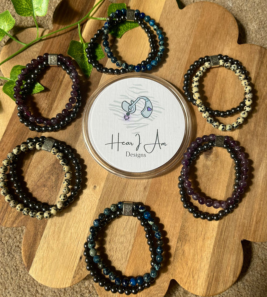 Double Magnetic Gemstone Bracelets - Amethyst, Sodalite or Dalmatian Jasper with Hematite