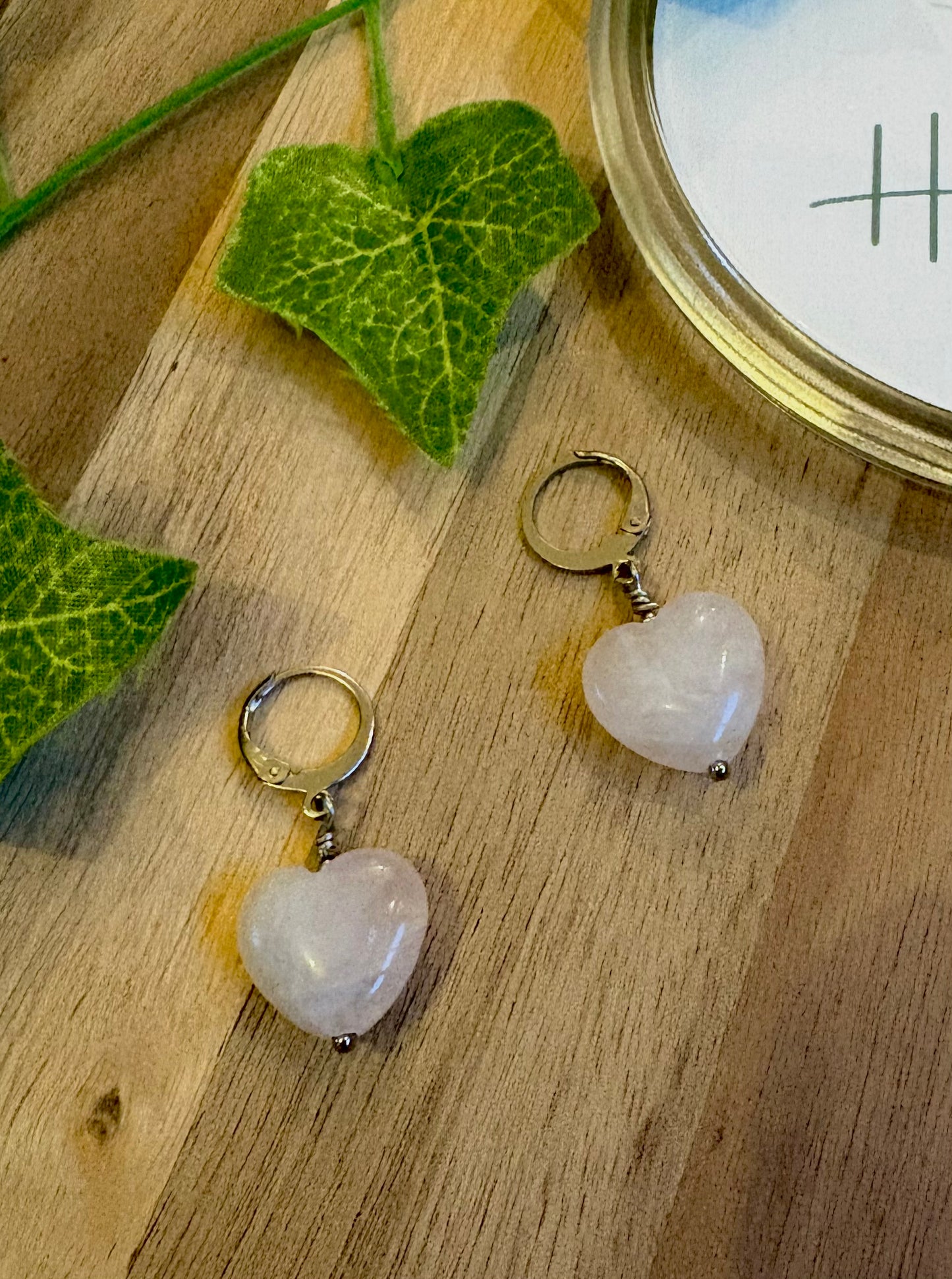 Rose Quartz Heart Lever Back Earrings