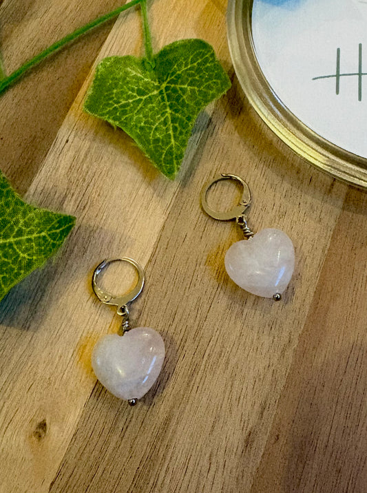 Rose Quartz Heart Lever Back Earrings