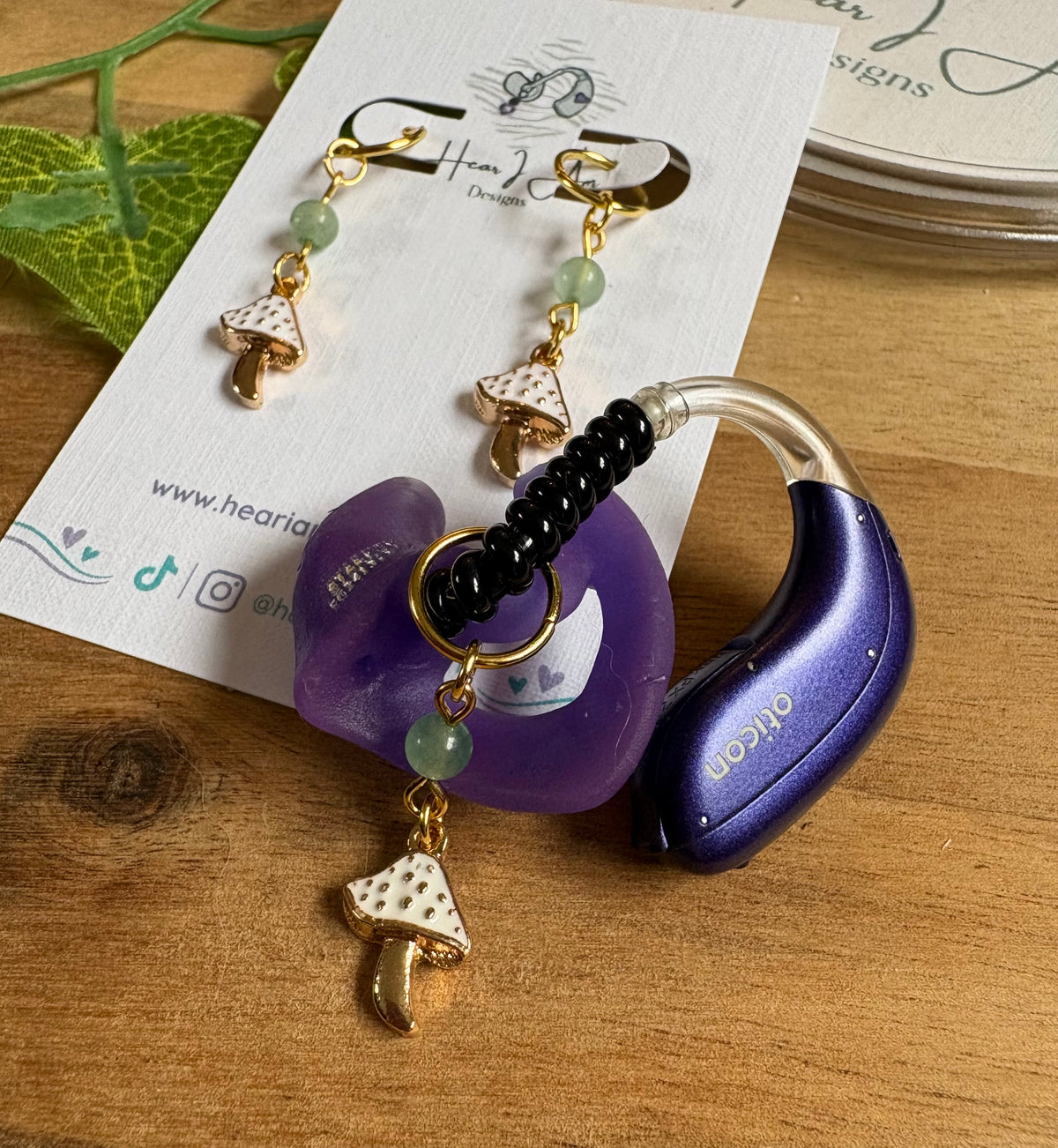 Gold Mushroom & Green Aventurine Hearing Aid Charms 🍄🌿