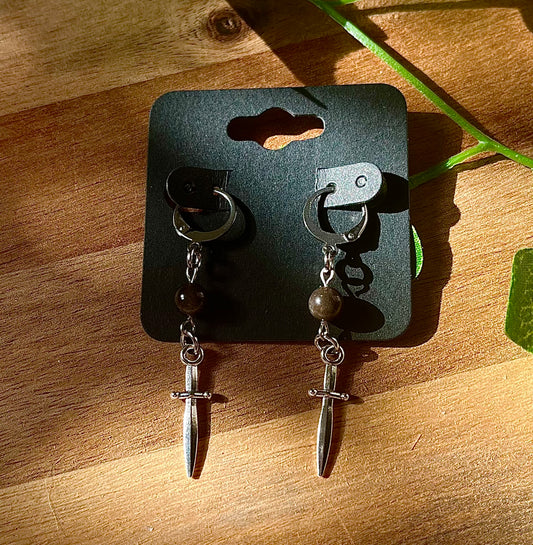 Obsidian Dagger Drop Earrings