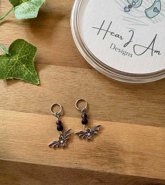 🦇 Bat Hearing Aid Charms with Amethyst and Glass Beads
