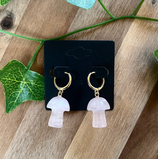 Crystal Mushroom Earrings - Available in Rose Quartz, Amethyst and Green Aventurine