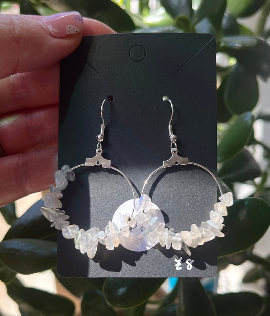 Crystal Chip Hoop Earrings (silver) - Available in Moss Agate, Labradorite, Amethyst, Rose Quartz and Opalite