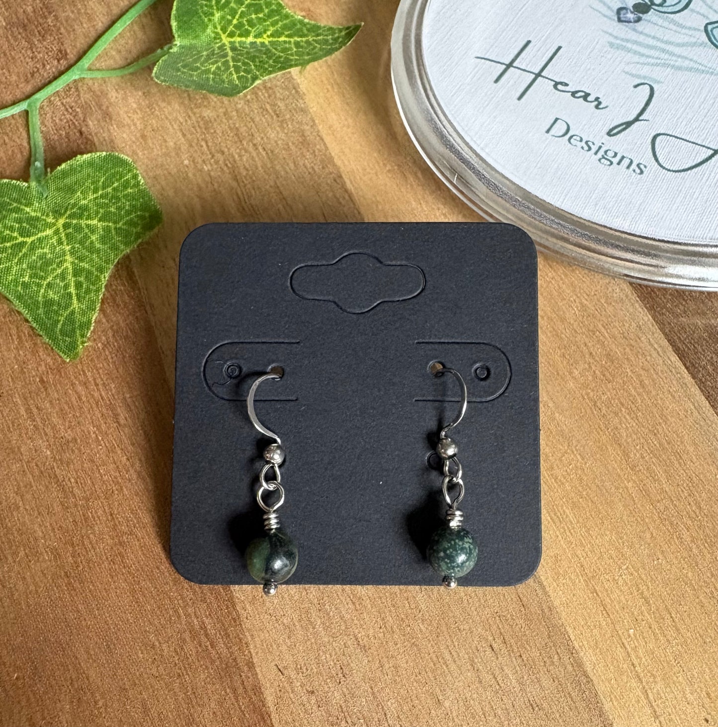 Wire Wrapped Jasper Bead Earrings with Stainless Steel Hooks