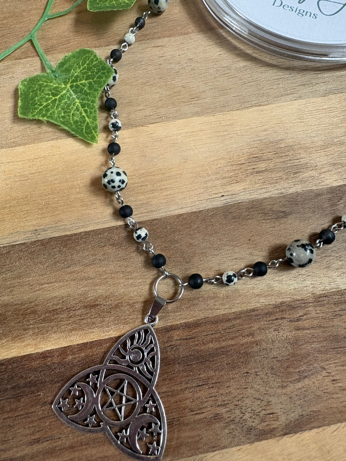 Dalmatian Jasper Celtic Knot Necklace with Magnetic Clasp