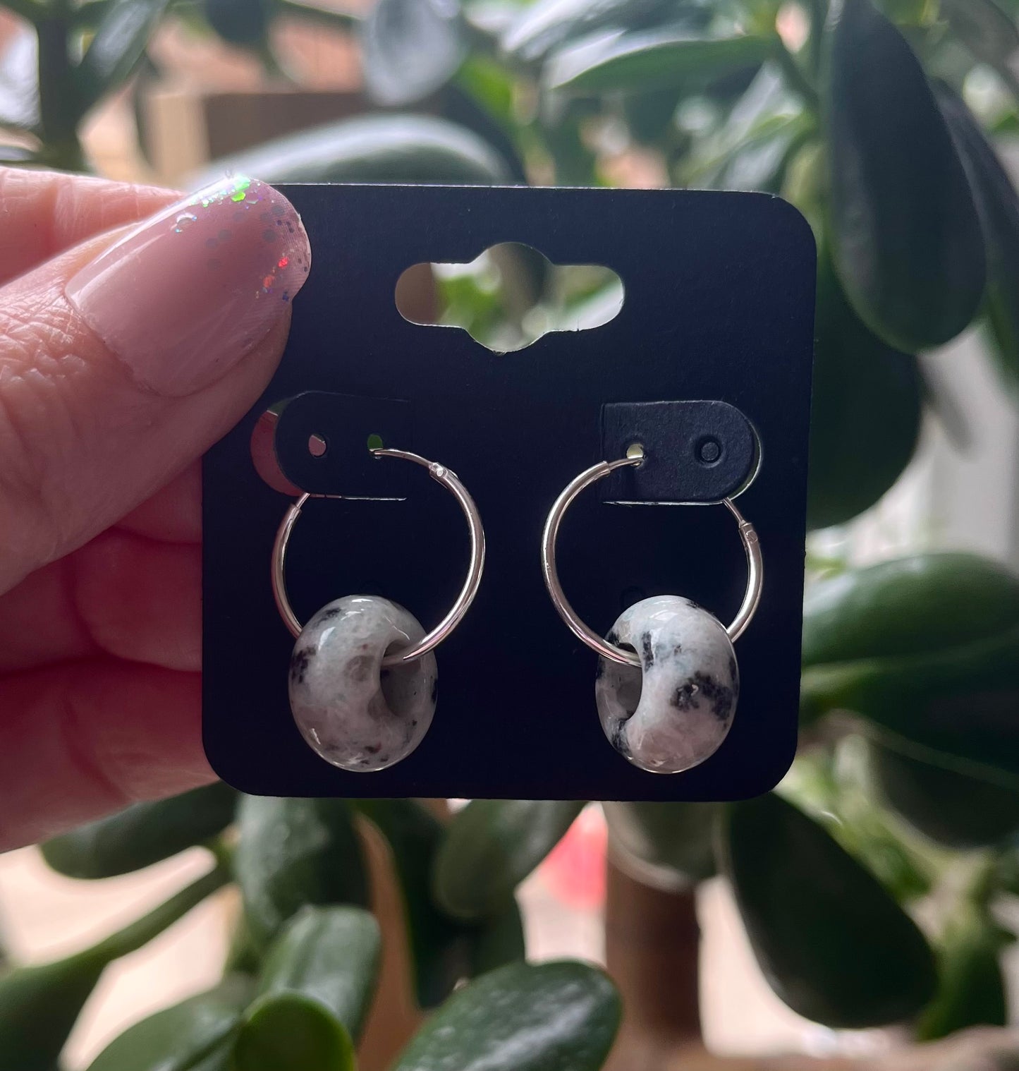 925 Sterling Silver Hoop Earrings with Kiwi Jasper Beads