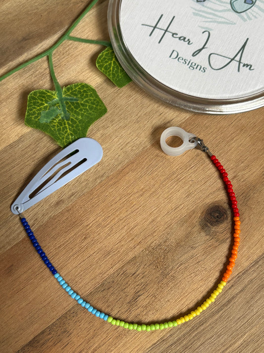 Rainbow Hearing Aid Retainer with Hair Clip (Sold Individually)