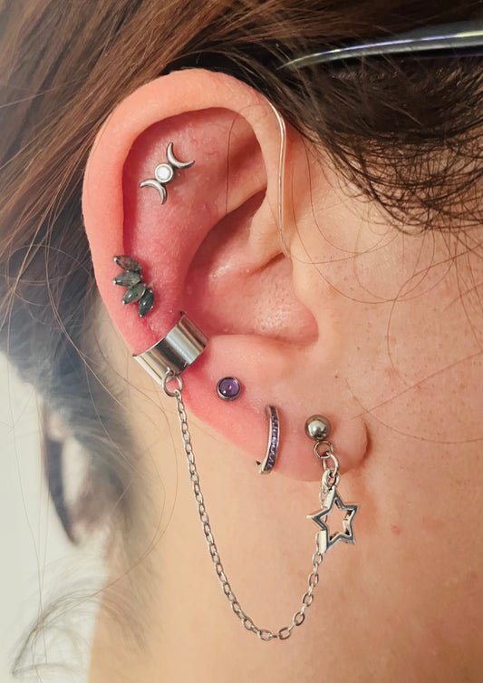 Stainless Steel Star Chain Earrings with Ear Cuff