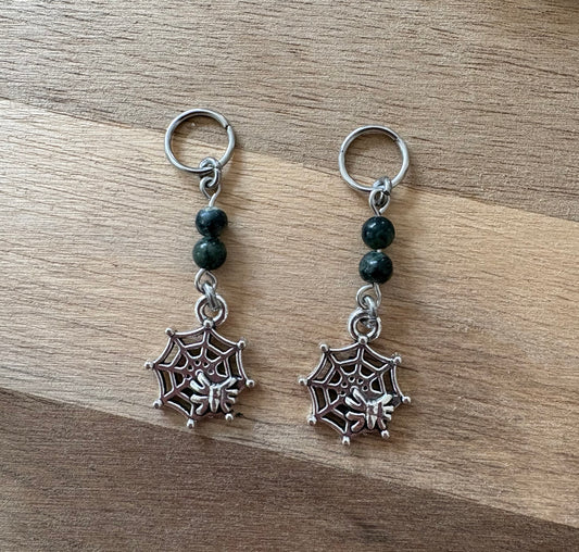 🕷️ Spiderweb Hearing Aid Charms with Kambaba Jasper Beads