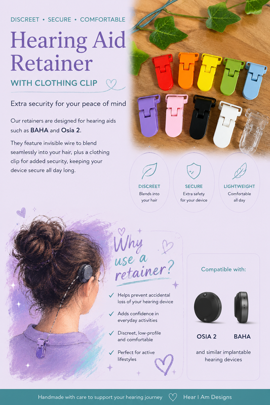 Hearing Aid Retainer with Invisible Wire & Clothing Clip - sold individually