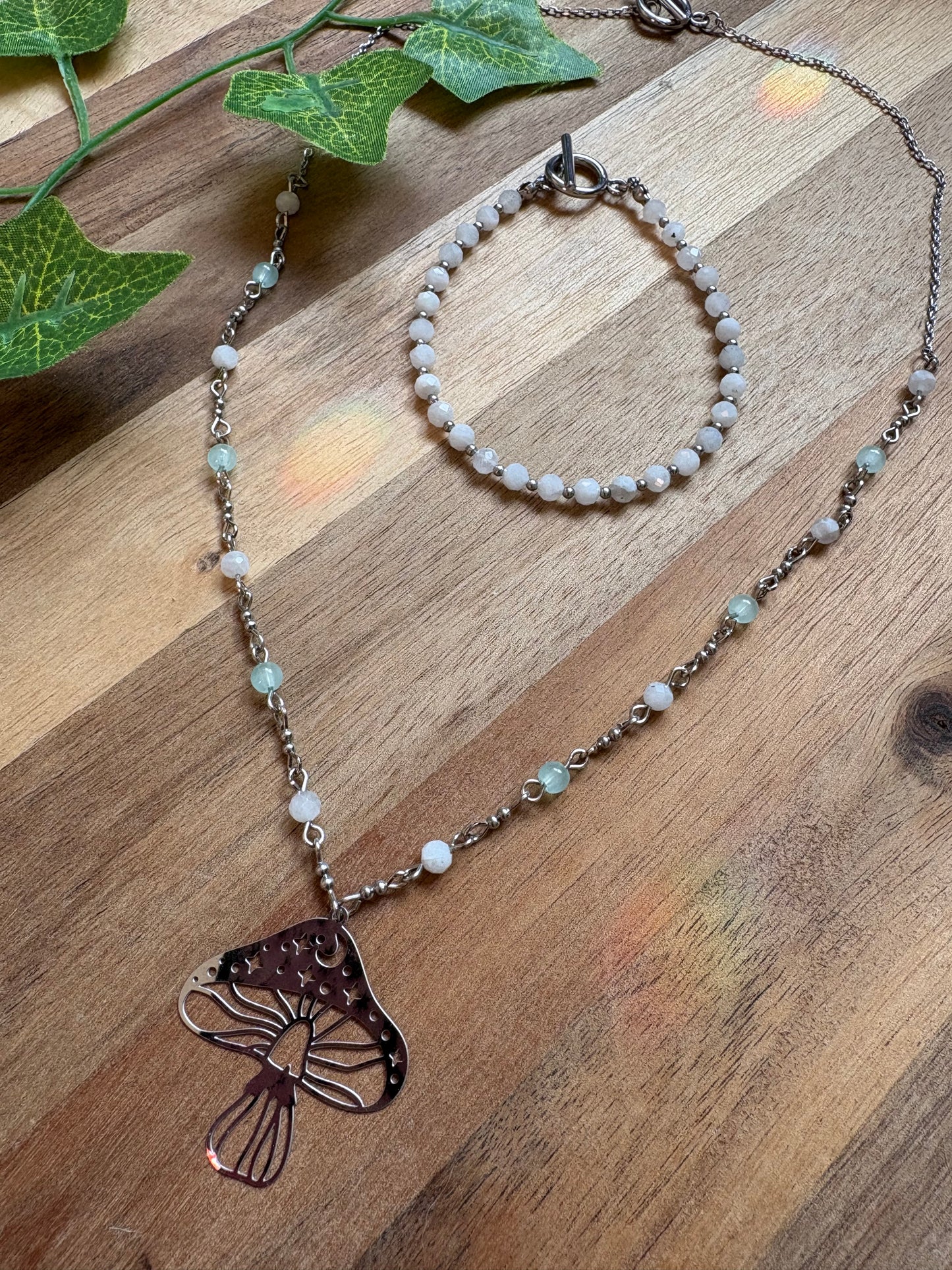 ✨ Easy-Fasten Mushroom Moonstone Necklace with Toggle Clasp