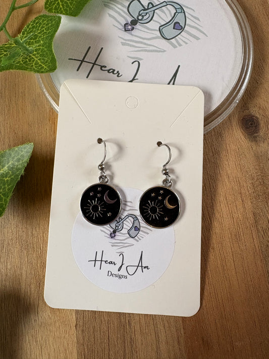 Sun & Moon Enamel Charm Earrings