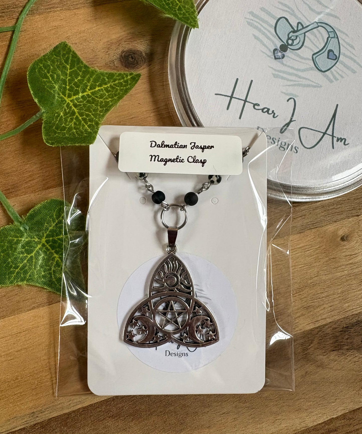 Dalmatian Jasper Celtic Knot Necklace with Magnetic Clasp