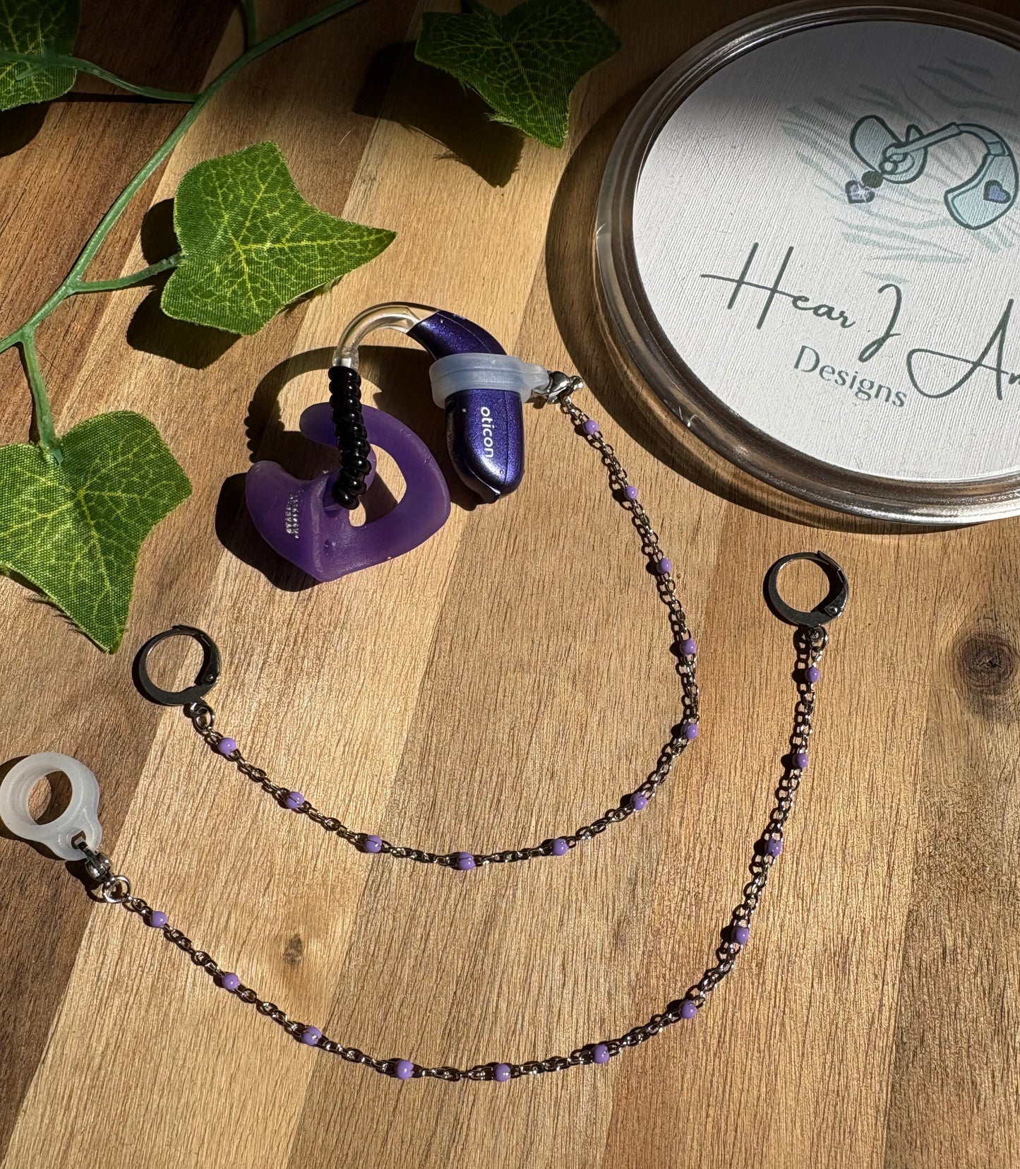 Purple Bead Earring Hearing Aid Retainers (sold individually)