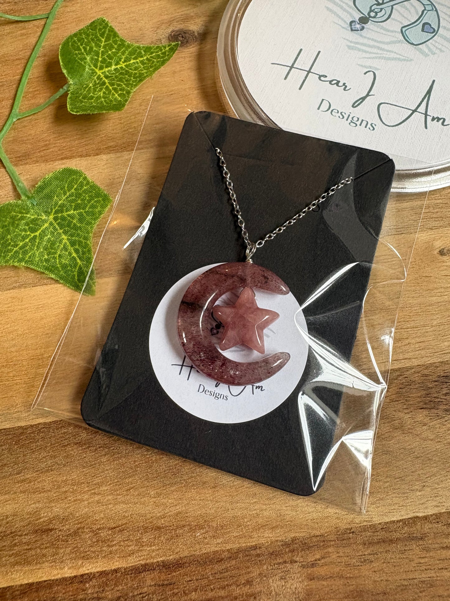 Celestial Crystal Moon & Star Pendant - Various Materials Available