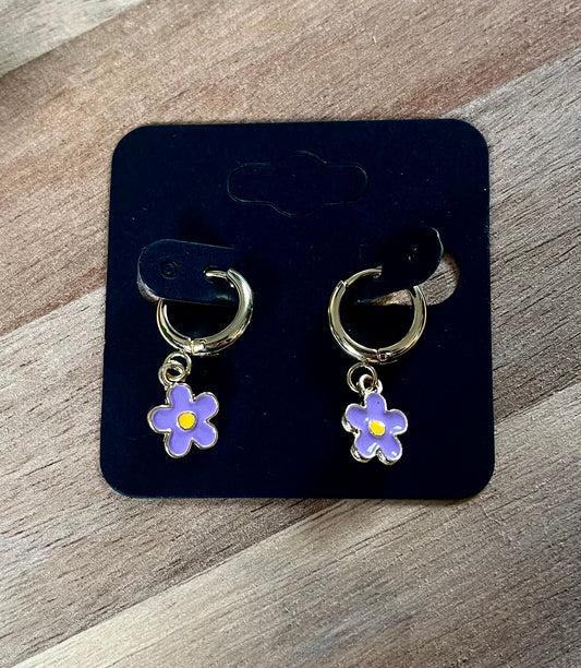 Stainless Steel Purple Daisy Earrings