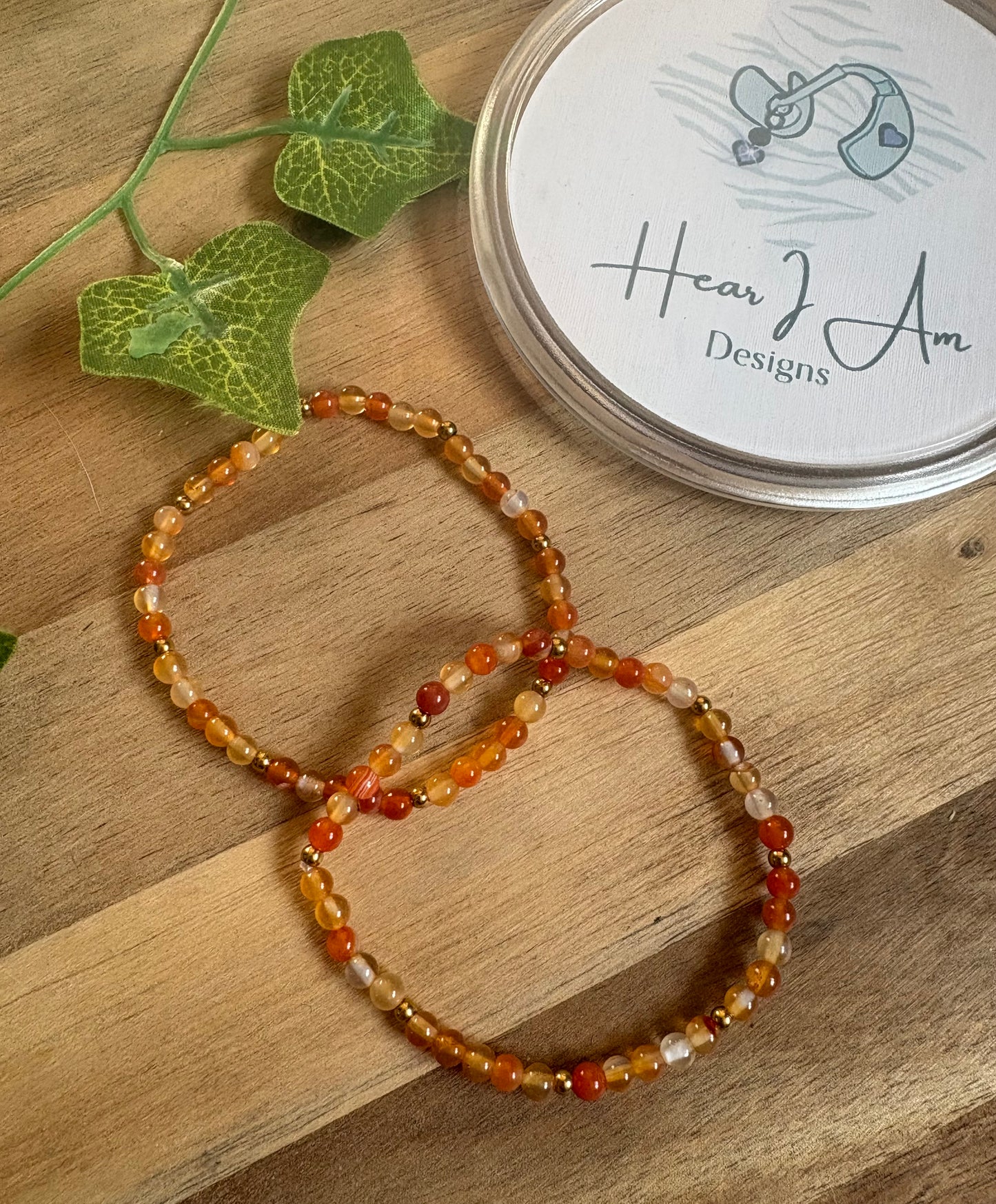 4mm Carnelian Bracelet with Gold Accents