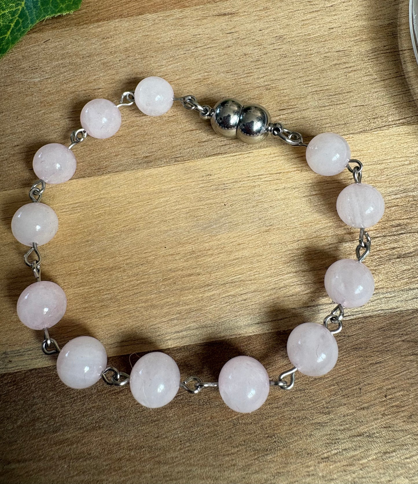✨ Rose Quartz Beaded Bracelet with Magnetic Clasp