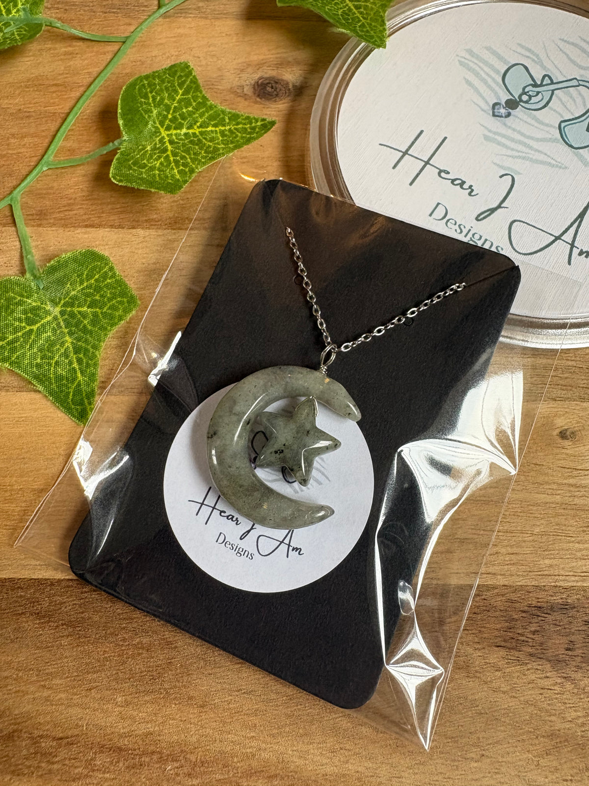 Celestial Crystal Moon & Star Pendant - Various Materials Available