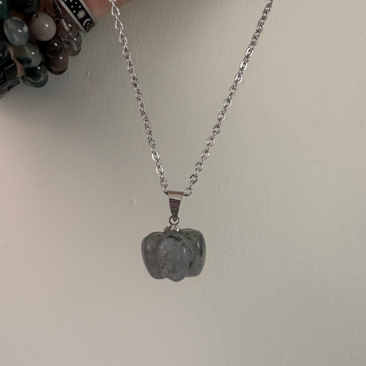 Crystal Pumpkin Pendant – Clear Quartz, Rose Quartz & Labradorite