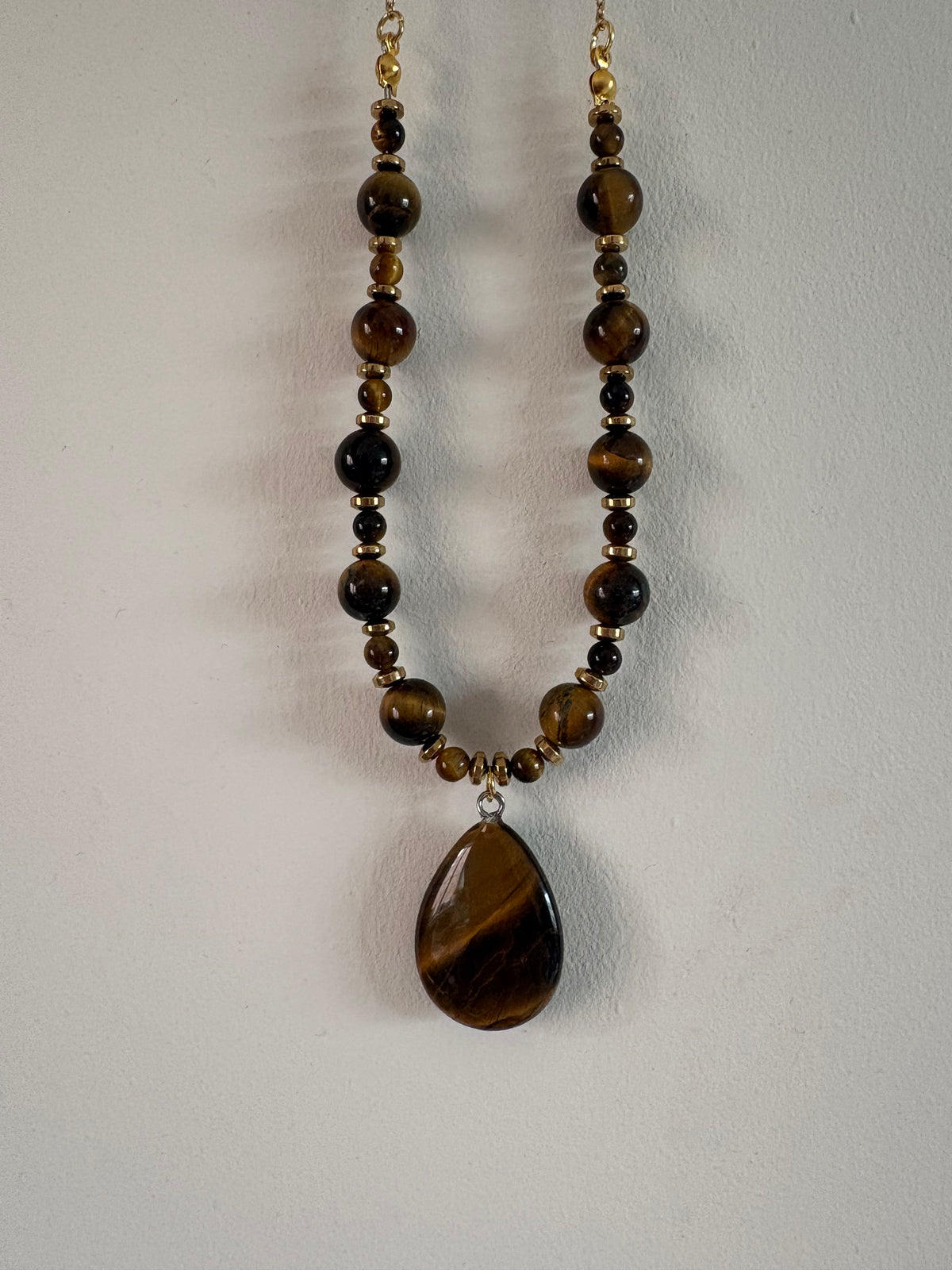 Tiger’s Eye & Hematite Hand Beaded Necklace
