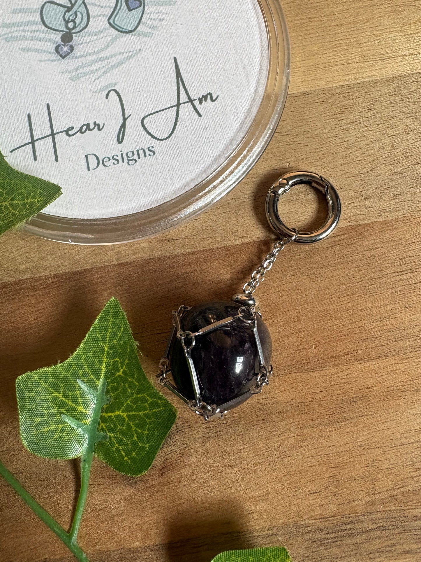 Stainless Steel Crystal Cage Keyring – Includes One Interchangeable Tumbled Crystal
