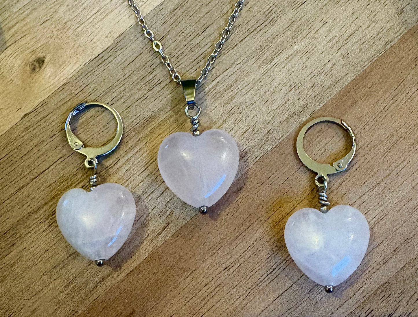 Rose Quartz Heart Lever Back Earrings