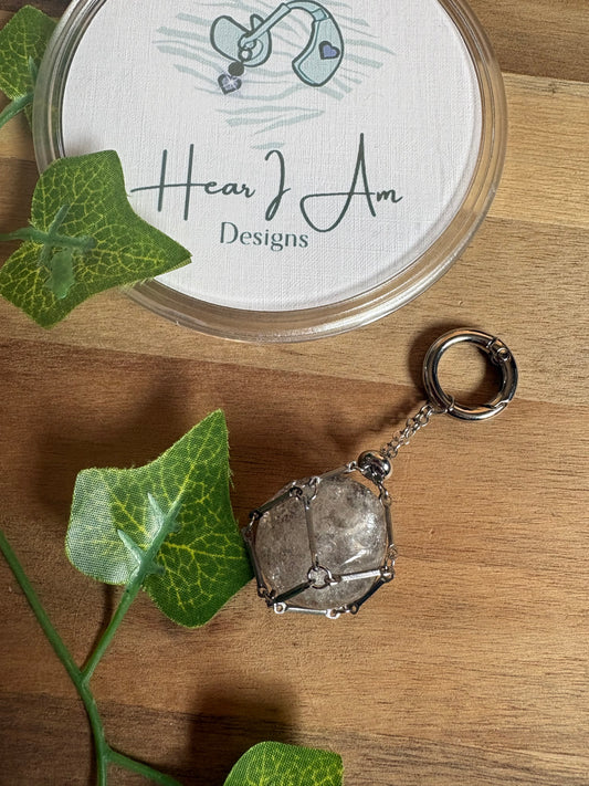 Stainless Steel Crystal Cage Keyring – Includes One Interchangeable Tumbled Crystal