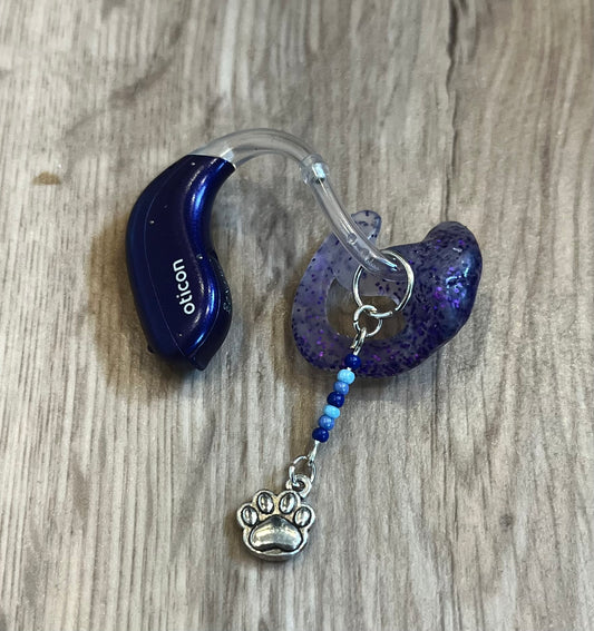 Blue Paw Print Hearing Aid Charms