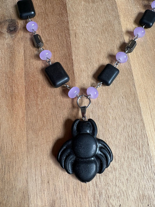 Ghostly Bead Soup – Black Spider Necklace 🕷️👻