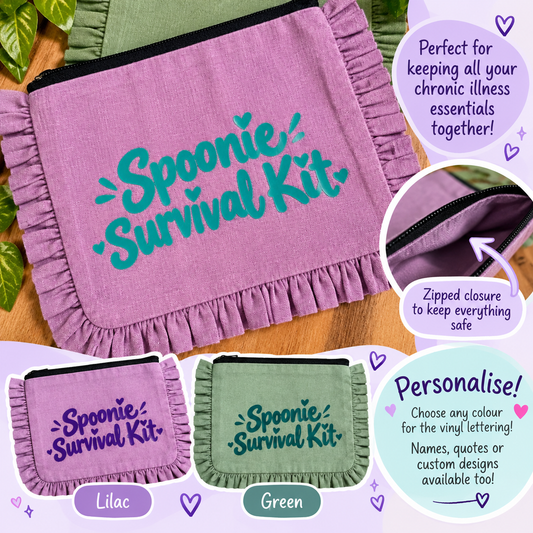 Spoonie Survival Kit – Personalised Ruffle Storage Pouch