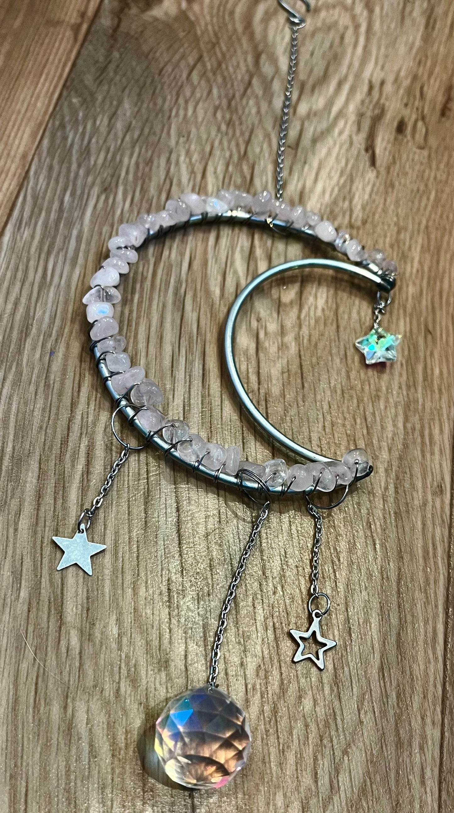 Medium Rose Quartz Moon Suncatcher