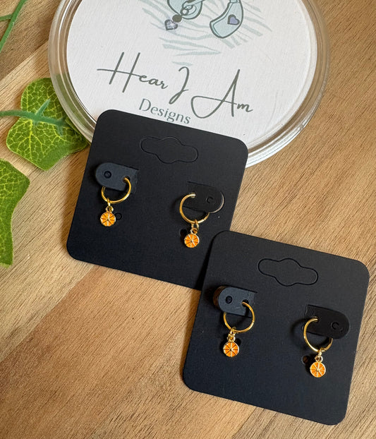 Tiny Gold Orange Slice Hearing Aid Charms (Pair)
