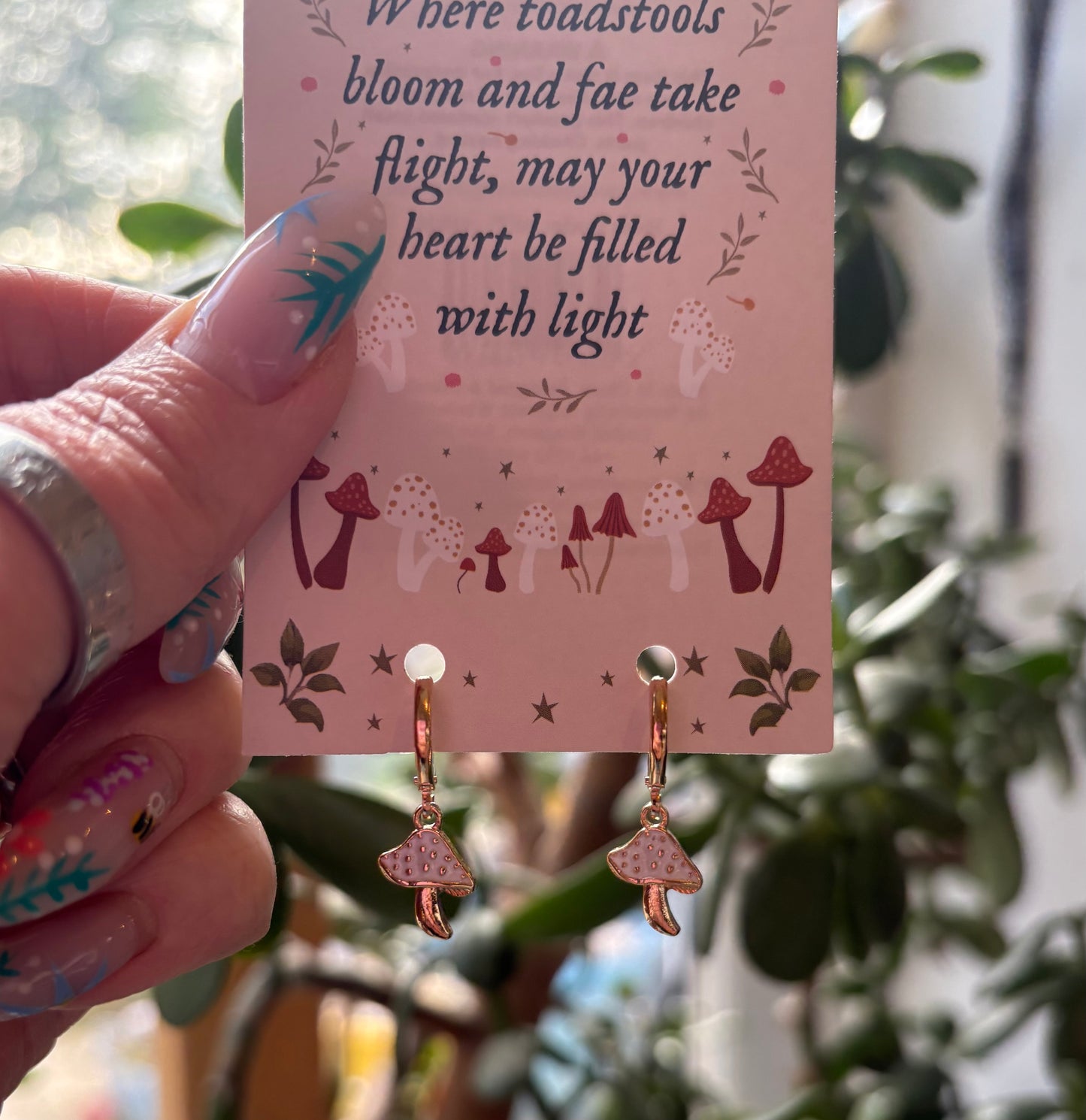 Gold Tone Enchanted Mushroom Huggie Earrings
