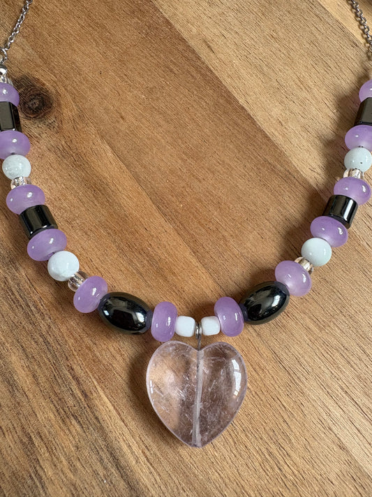 Ghostly Bead Soup – Lilac Amethyst Heart Necklace