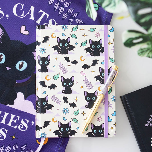 Cute and Creepy Print A5 Notebook with Amethyst Chip Pen