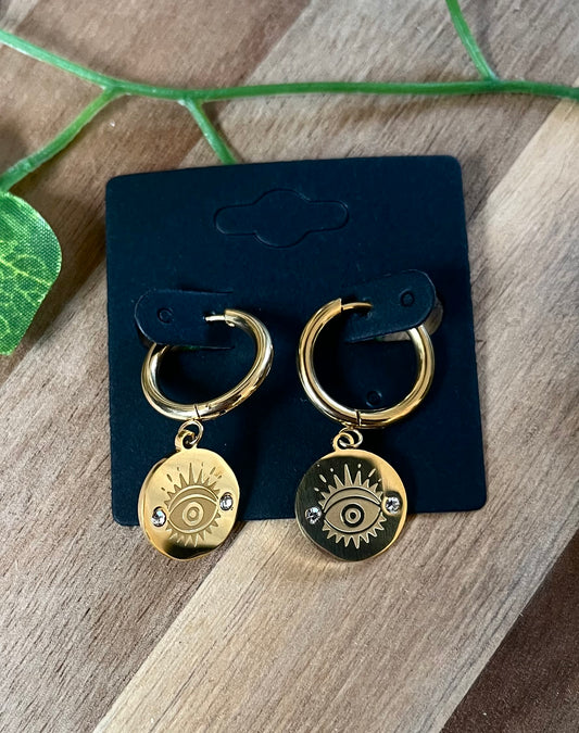 Gold-Toned All-Seeing Eye Earrings – Stainless Steel
