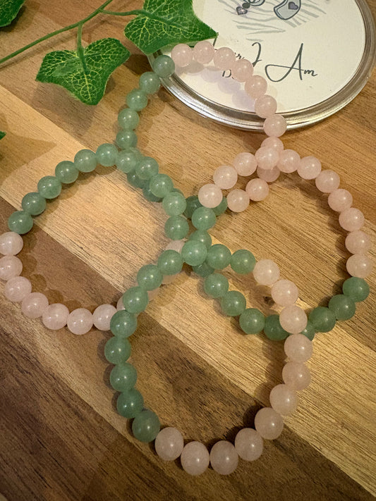 Rose Quartz and Green Aventurine Elasticated Bracelet