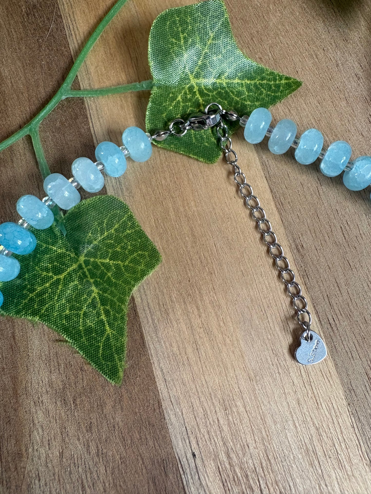 Pale Blue Crackled Bead Necklace | Stainless Steel | 16” Choker with Extender