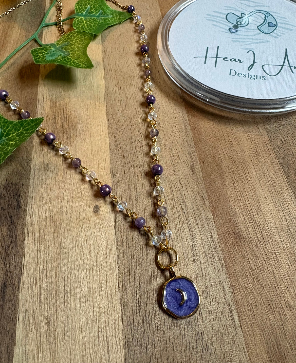Amethyst & Purple Iridescent Glass Bead Moon Necklace