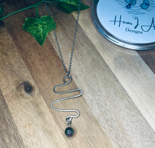 Handmade Stainless Steel Wire Pendant with Ruby in Zoisite Bead – 18” Chain + 2” Extender
